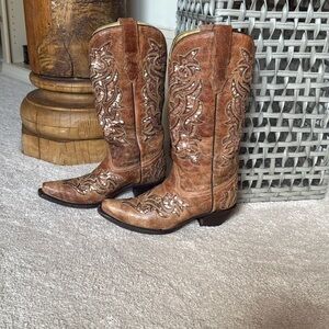 Embroidered / Metallic Detailed Leather Cowboy Boots by Corral